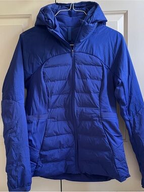 LN!🍒LULULEMON sz 12 DOWN FOR IT ALL Jacket PSYCHIC Larkspur Blue ~ Hood!